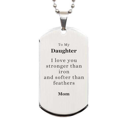Sterling Silver Dog Tag for Daughter - Engraved Inspirational Quote, Perfect Idea Gifts for Birthday, Christmas, Graduation - Always Here for You, Love Mom