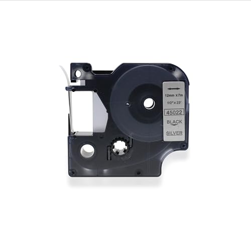 Fita Refil Compatível D1 45022 Prata com letra preta 12mm para Rotulador Dymo LM150 LM160P LM210D LM