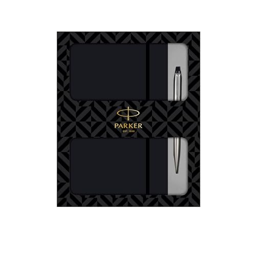 Image of Parker Vector Stainless Steel Chrome Trim Ball Pen and Notebook, Blue Ink, Fine Point - Ideal Gift Set for Professionals and Personal Use