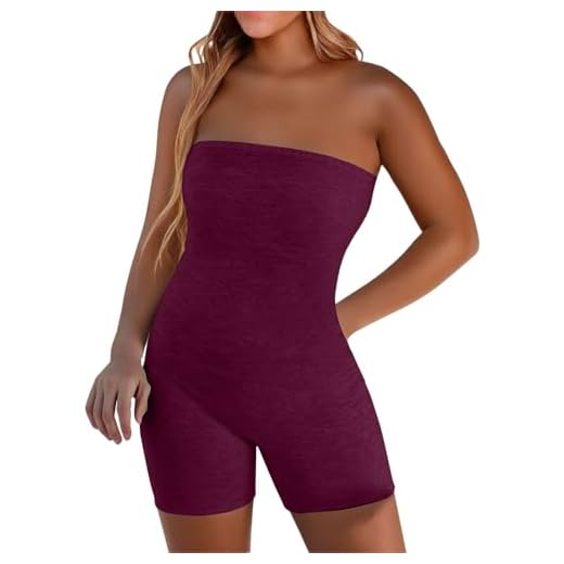 Onesie for Women Jumpsuit Shorts - Strapless Playsuits for Women UK Shorts - PetiteJumpsuit LadiesJumpsuits Size 14 BandeauPlaysuit Playsuit Size 18 Pants Summer Outfits Sleeveless Overalls Wine
