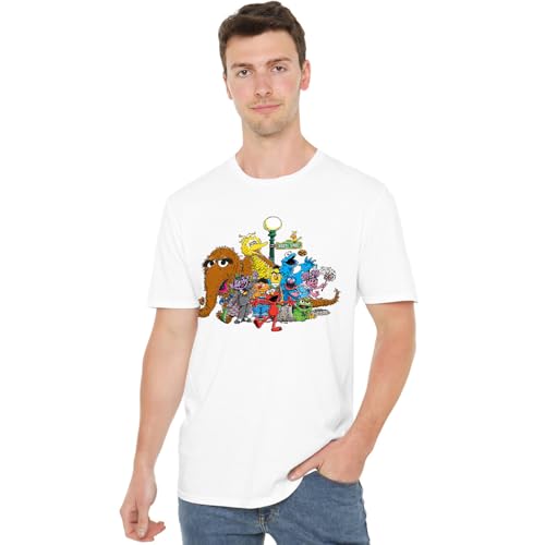 T-shirt Sesame Street imprimé blanc col rond vêtement coton unisexe S