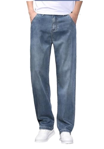 Men's Mid-Rise Jeans, Summer Thin Straight Pants, Multi-Pocket Business Casual Pants