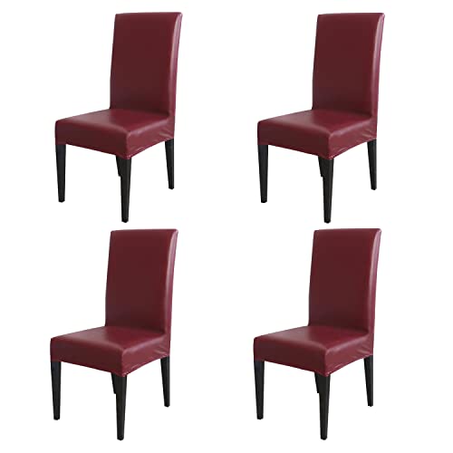 iEventStar PU Kunstleder Leder wasserdichte Stretch Esszimmer Stuhlabdeckung Stuhl Protector Schutzhülle (Rot, 4) Cover