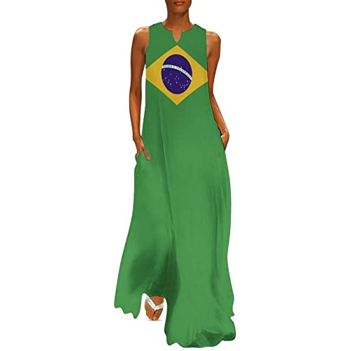 Image of TAIZIYEAH Long Dress Brazil Flag Women's Summer Casual Loose Dress Long Dress Short Sleeve for Girls Fashion Skirts 3XL