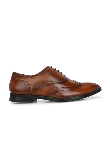 Image of Men Tan Leather Brouge Wingtip Oxford Shoes