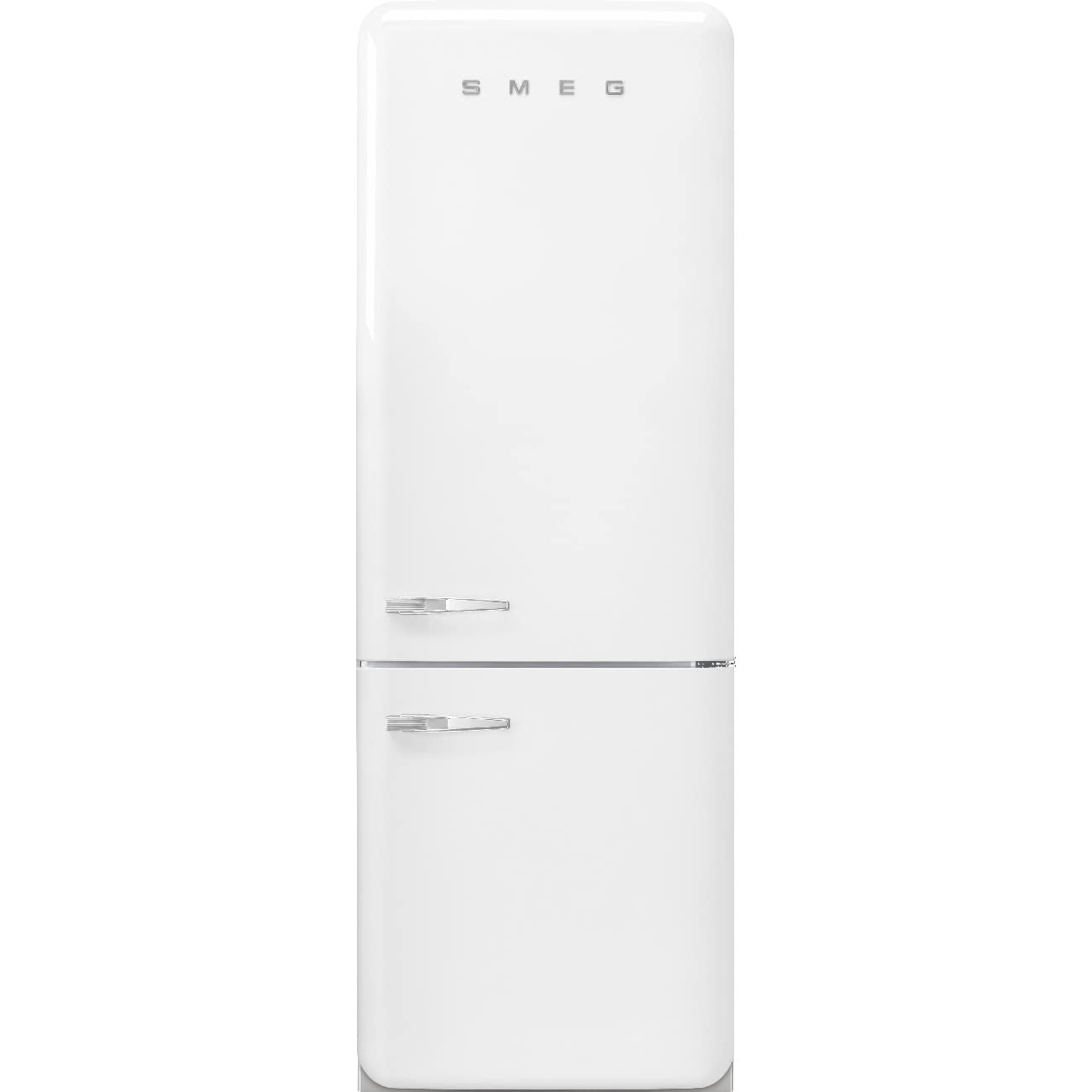 SMEG FAB38URWH FAB38 Retro Style Refrigerator with Bottom Freezer – Made in Italy – Multiflow Cooling – LED Lighting – Glossy Finish – 3 Adjustable Glass Shelves, White