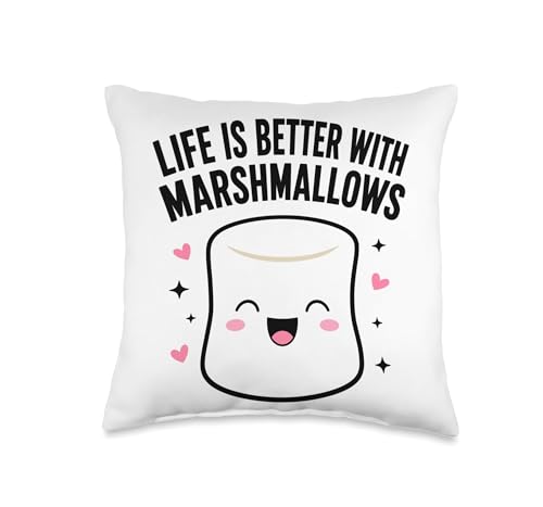 Life is Better with Marshmallows Cute Food Graphic Throw Pillow