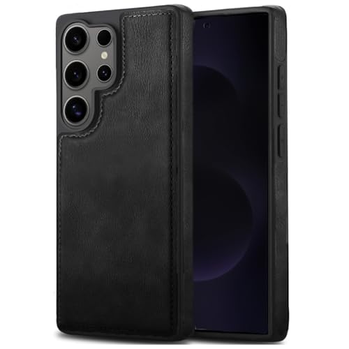 Image of Leather Case for Samsung Galaxy S24 Ultra Premium Protective Stylish Slim Cover with Shockproof Raised Edges Black