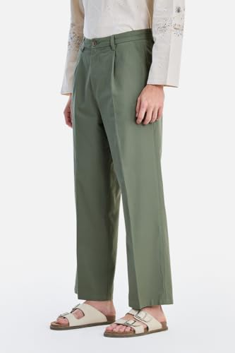 Image of SNITCH Men Trousers Holiday & Casual Wear | Relaxed Fit Pleated Front & Straight Leg Design | Breathable Cotton Linen Blend Fabric for Summer & Vacation Outings