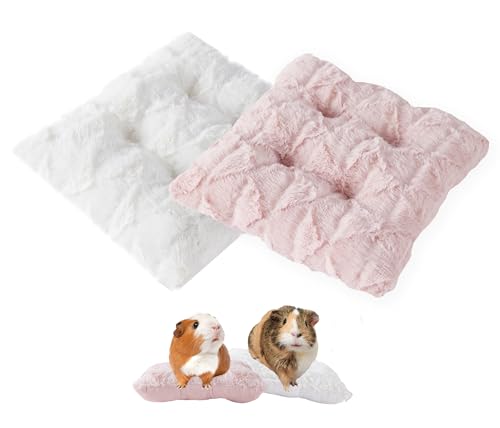 Meow&Woof 2 Pack Washable Guinea Pig Bedding Mats - Soft Fleece Pad for Bunny, Rat, Hedgehog, and Chinchilla - Reusable Hasmter Bed and Accessories for Small Animal， 9.8' x 9.8' Pink and White