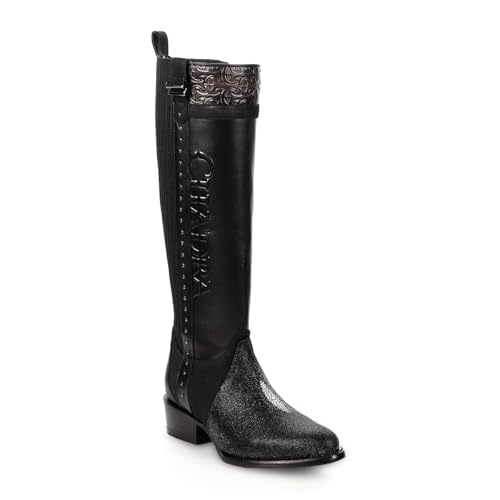 CUADRA Women’s High Boot in Stingray and Bovine Leather with Metallic Accents Black 4X01MA