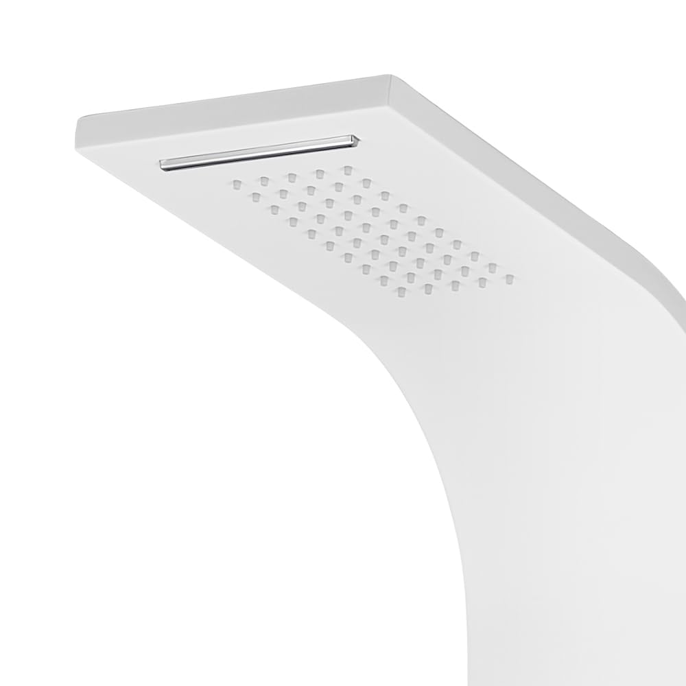 Colonna Doccia Idromassaggio Multifunzione H 145 Cm In Alluminio Bianco Opaco Con Soffione, Getto Effetto Cascata, Doccino E Getti Orizzontali, Completa Di Flessibile