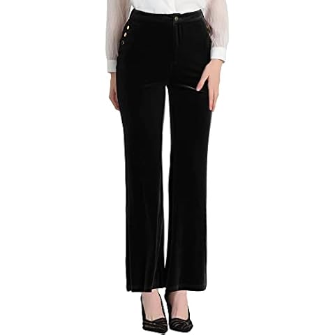 Allegra K Pantalones De Terciopelo Anchos De Pierna Acampanada Negro Cover
