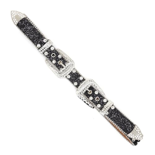 Ceinture en polyuréthane bleu crocodile 102C avec détails perles - 6