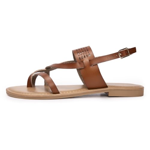 Luffymomo Womens Strappy Flat Sandals Leathe Gladiator Sandals Summer Casual Fisherman Thong2