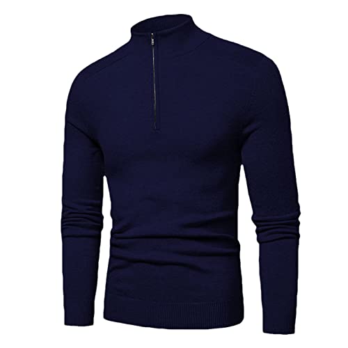 Pull en coton pour homme Kelsiop avec col roulé souple et demi-fermeture éclair marine bleu