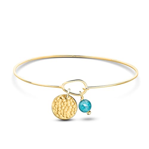 Jonc fin en plaqué or avec pierre fine et médaille personnalisable 12mm