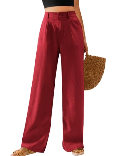 Image of Feiersi Womens Casual Wide Leg Pants High Waisted Button Down Straight Long Trousers Palazzo Pants