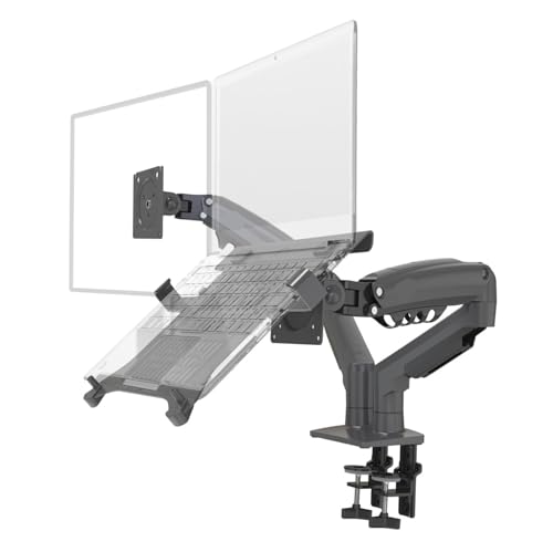 Soporte de monitor dual NBYGSC F160 con brazo de gas para pantalla y portatil gris carbón