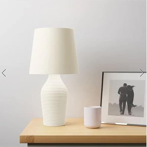 RA-HOMESTORE® New Ceramic Luna Stoneware Table Lamp with Faux Linen Fabric Shade (37.5cm x W 18cm) (Natural)