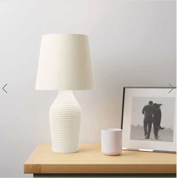 RA-HOMESTORE® New Ceramic Luna Stoneware Table Lamp with Faux Linen Fabric Shade (37.5cm x W 18cm) (Natural)
