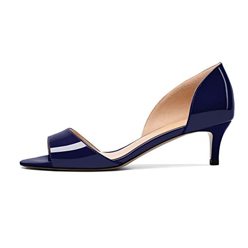 Eldof Women's Low Kitten Heel Pumps Open Toe Heels Side Cut Out Sandals Slip on Heeled for Summer Casual Office Wedding Event 1.4 Inches