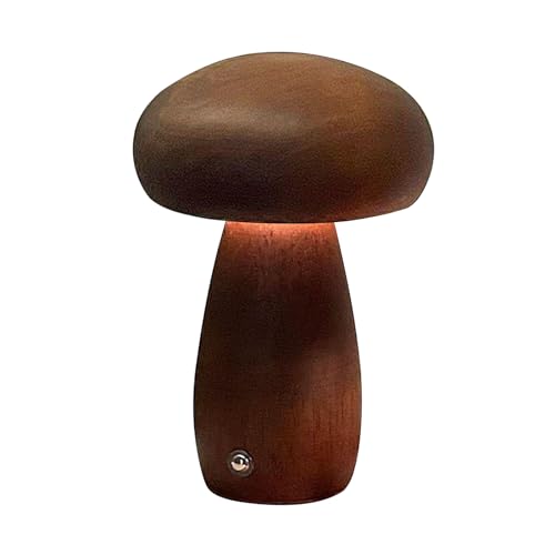 Wooden Mushroom Night Light, Cute Small Mushroom Desk Lamp, USB Rechargeable Mushroom Bedside Table Lamp