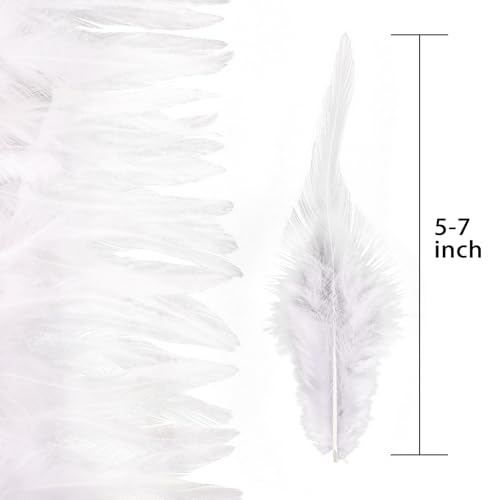 Feathers for Crafting,240pcs 5-7inch White Craft Rooster Feathers,Saddle Hackle Feather,Bulk Feathers for Wedding Home Party,Dream Catcher Supplies and DIY Crafts - Thumbnail 2