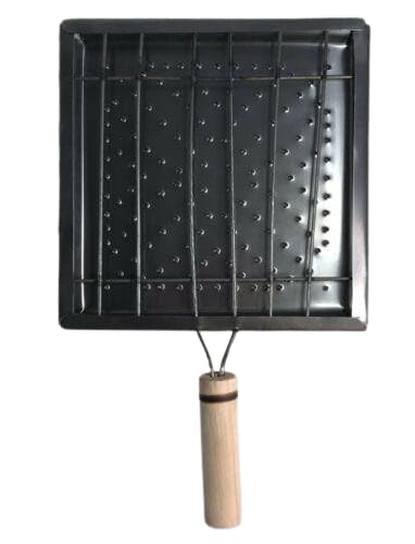 Alark Wooden Handle Square Roasting Net Stainless Steel Jali with Food BBQ Toaster Black Wire Roaster, Cooking Rack for Chicken Chapati Toast Grill Baigan Bharta BBQ Accessories [33.5x21.5x1.5 CM]