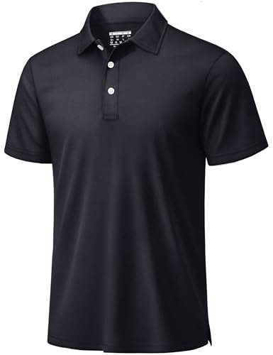 TACVASEN Mens Golf Shirt Dry Fit Mens Polo Shirts Short Sleeve Performance Golf Polos for Men with Collar Work Shirts Black, L