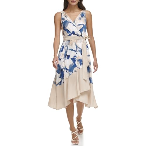 Image of DKNY Women's Sleeveless Tie Fit & Flare Midi Dress