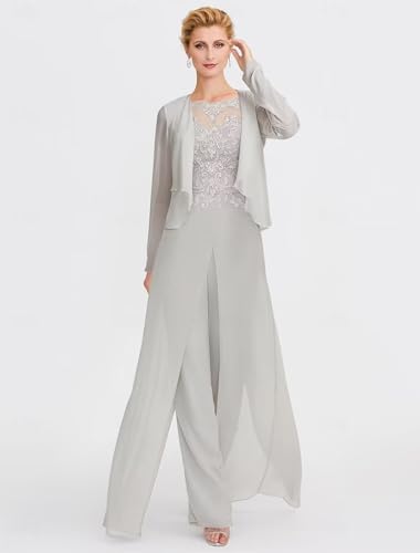 Mother of The Bride Jumpsuit for Wedding 3Pcs with Lace Applique Pant Suits Formal Outfit Set Wedding Guest Dresses Outfit2