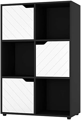 URBNLIVING Black Wooden Cube Bookcase With Line Doors Display Shelf Storage Shelving Cupboard Modern (Black Door, 2x2 Cube (4 Cube))