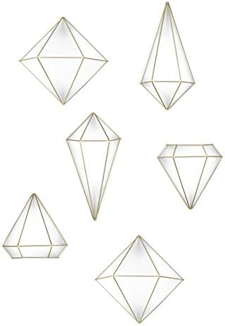 Umbra Prisma Wall Décor – Modern Geometric Wall Sculptures, Decorate your Wall With Modern Metallic Wire Shapes, Table top Décor, Ceiling Décor, Set of 6, Matte Brass, Model Number: 470520-221
