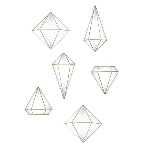Umbra Prisma Geometrische Wanddekoration – Deko zum Aufhängen an Wand und Decke oder als Tischdekoration Verwendbar, Set mit 6 Prisma Hälften, Metall / Mattgold