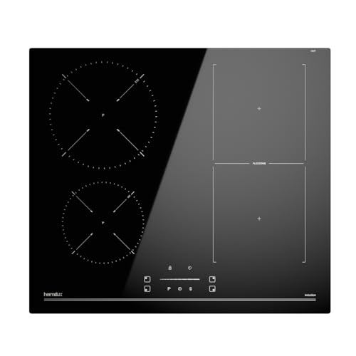 Hermitlux Piano Cottura Induzione, Piano Induzione Flex Zone 4 Fuochi da Incasso con 9 Livelli di Potenza, Funzione Booster, Blocco Bambini, Timer, 60 cm, 7400W