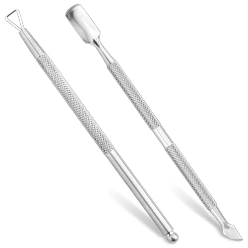 WOLMIK Spingi cuticole con forchetta, confezione da 2 rimuovi cuticole e tagliacuticole, rimuovi smalto gel UV a doppia testa, per rimuovere la pelle morta, strumenti per nail art, raschietto e