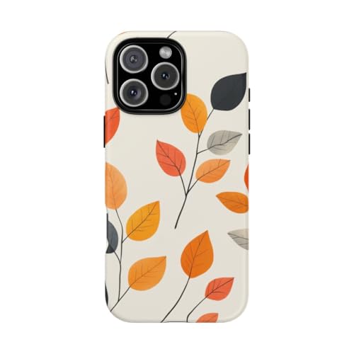 Coque rigide mate antichoc iPhone 16 Pro Max orange motif feuilles élégant