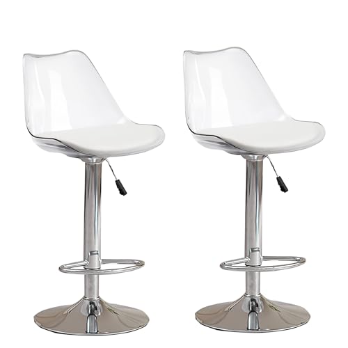 Juego De 2 Taburetes De Bar De AcríLico Transparente, Taburetes Tapizados De Piel SintéTica con Respaldo ErgonóMico, Taburetes De Bar Giratorios Ajustables para Isla De Cocina, Pub, Bar