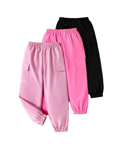 Girls 4T 5T Toddler Girls Pants 3-Pack Cargo Joggers Little Girl Pink Black Rose Red Casual Elastic Waist Athletic Pants