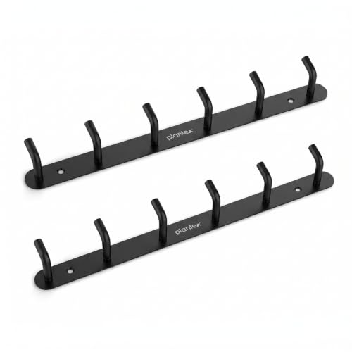 Image of Plantex Stainless Steel Towel Hangers /Wall Hooks for Hanging Cloth /Bathroom Robe Hooks /Door Hangers /Hook Rail for Hanging Keys - 6 Hooks (Pack of 2, Black)