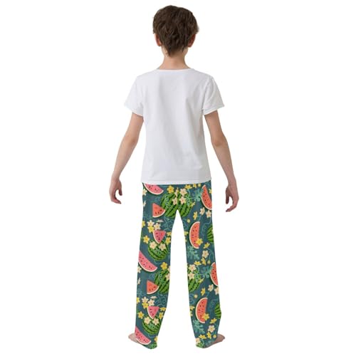 ZZXXB Watermelon Flowers Boys Long Pants Soft Trousers Elastic Waist Kids Lounge Bottoms with Pockets S-XL3