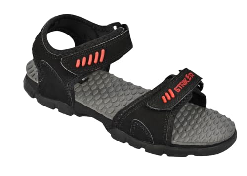 Image of STRIKER Synthetic Sandal For Men | Comfortable & Light Weight | Stylish & Anti-Skid | Waterproof | Adjustable | Rubber Sole Material | Regular Use | Ideal For Casual Outings | Black