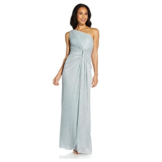 Adrianna Papell Women's Stardust Pleated Draped Gown, Dusty Periwinkle, 12