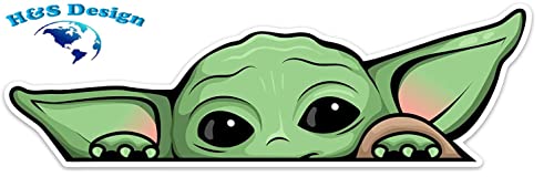 2 Pack - Peeking Baby Yoda Vinyl Decal Sticker For Cars | Trucks | Vans | Suvs | Walls | Windows | Laptops | Notebooks | Cups | Bottles | Size: 5" X 2.5" | H&S #TOP2