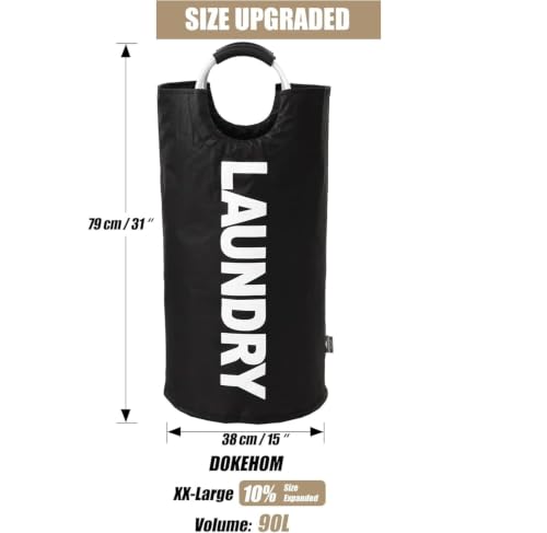 Image of 90 L Large Laundry Basket for Clothes, Collapsible Dirty Clothes Storage Bag with Padded Carry Handles, Waterproof Upright Laundry Hamper for Bedroom, Dorm, Apartment & Laundromat