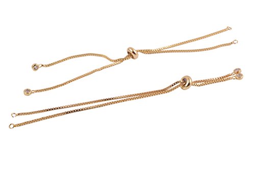 KONMAY 5pcs Adjustable Copper Base Box Chain for Bracelet, 18K Gold Plated and with Cubic Zirconia Beads
