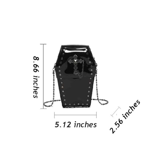Image of Gothic Rivet Coffin Shape Crossbody Bag, Women's Studded Cross Transparent Shoulder Bag, Novelty Vintage Punk Phone Purse