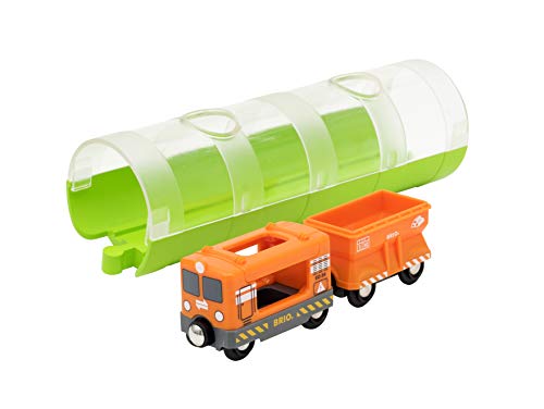 Train de marchandise aimanté avec tunnel pour circuit en bois enfant