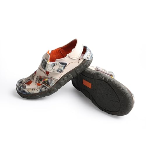 TMA EYES Women's Casual Hook and Loop Breathable Leather Sneaker4